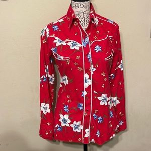 Karman, Red Floral, Button Down, XS